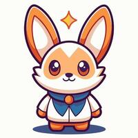 Cute cartoon fox character wearing a collared shirt and standing on a white background with a sparkle above it. vector