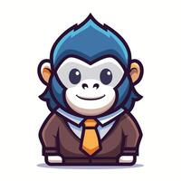 Cute cartoon monkey in a suit and tie, smiling. vector