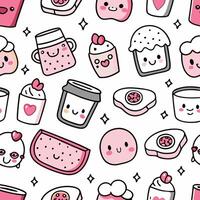 kawaii seamless pattern with cute food and drinks vector