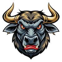 an angry buffalo head with horns white background vector
