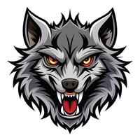 an angry wolf head with red, eyes white background vector