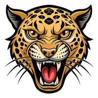 a jaguar head with open mouth and open teeth white background vector