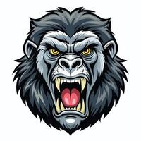 gorilla head with open mouth and open teeth vector