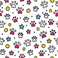 seamless pattern with paw prints and stars vector