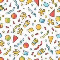 Colorful abstract geometric shapes and confetti seamless pattern. vector