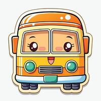 a sticker of bus with eyes and a smile vector