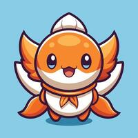 Cute cartoon orange fish character with wings and a happy expression. vector