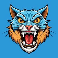 an angry cat head with its mouth open vector