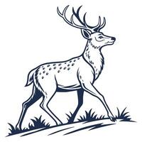 a deer with antlers walking across a hill vector