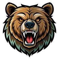 Angry bear head illustration with sharp teeth and intense eyes. vector