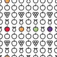 Colorful fruit pattern with apples, pears, grapes and plums on white background. vector