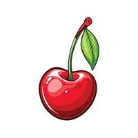 a red cherry with green leaf, on white background vector