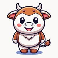 Cute cartoon cow illustration with big eyes and happy expression. vector