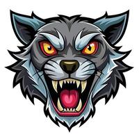 Angry wolf head mascot design with sharp teeth and intense eyes. vector
