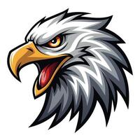 Aggressive eagle head profile view, sharp detailed feathers, intense gaze. vector