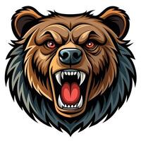 Aggressive brown bear head illustration with sharp teeth and intense eyes. vector
