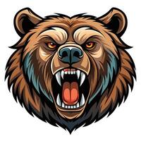 Angry bear head illustration, roaring grizzly with sharp teeth and intense eyes. vector