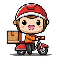 cartoon delivery boy riding motorcycle with vector