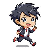 A happy chibi boy in school uniform is running energetically. vector