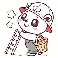 a cartoon panda bear with a ladder and a basket vector