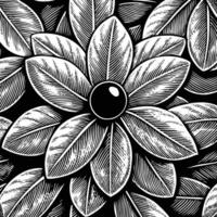 a black and white drawing of a flower with leaves vector