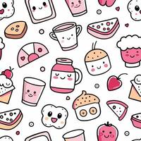 a seamless pattern with food items and drinks vector