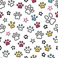 Colorful paw prints and stars seamless pattern. vector