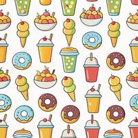 Colorful pattern of ice cream, donuts, and drinks. vector