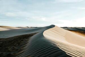 Sand dunes creating a wavy landscape in the desert under a clear sky photo