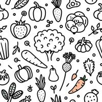 Doodle style seamless pattern with various vegetables and fruits. vector