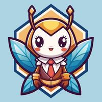 Cute cartoon bee in a suit and tie, inside a honeycomb. vector