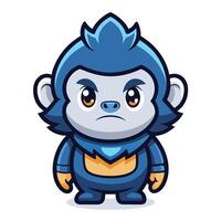 Cute blue monkey cartoon character with serious expression. vector