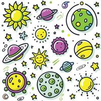 cartoon planets and stars set white background vector