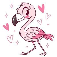 a cartoon flamingo with hearts around it vector