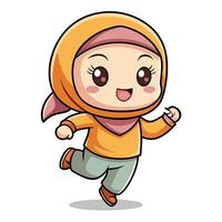 muslim girl running, white background vector