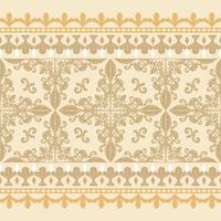Luxury Rococo Ages Delicate Exquisitely Florals Pattern Scroll Ornament in Gold on Beige Background. Royal Silk Weaves Decoration Design Pattern with Neatly Embroidery Stripe. Delicate Damask Apparel. vector