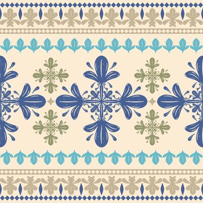 Opulence Seamless Luxury Rich Border Pattern Oasis Greenery Wealth Desert Cactus Florals inspire Elaborate Scroll Ornament of Nature Traditional Geometry Exotic Apparel Decoration Fabrics Scarf Carpet