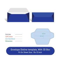 Envelope Dieline template, And 3D Box, Size 8.875 x 8.875, File vector