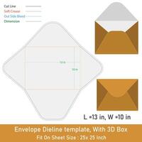 Envelope Size 13 x 10 inch , Die line template, With 3D Box, file vector
