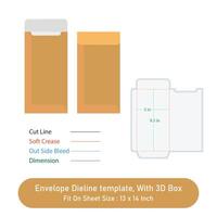 Envelope die line template, with 3D box Size 5 x 9.5 in, file vector