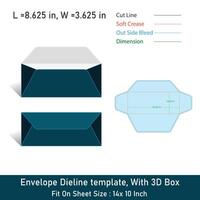 Envelope Dieline template, With 3D Box, Size 8.625 x 3.625, File vector