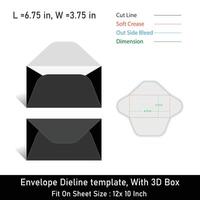 Envelope Dieline template, With 3D Box, Size 6.75 x 3.75, File vector