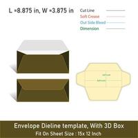 Envelope die line template design, With 3D Box, Size 8.875 x 8.875, desige vector