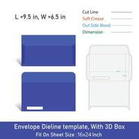 Envelope die line template, with 3D dox, size 9.5 x 6.5 in, File vector