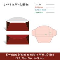 Envelope Die line template, With 3D Box, Size 9.5 x 4.125, File vector