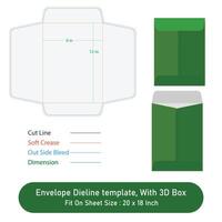 envelope die line template design, with 3d box, size 9 x 12 in, file vector
