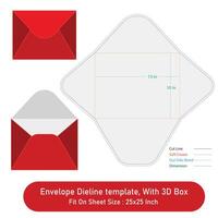 Envelope Size 13 x 10 in, Die line template design, With 3D Box, File vector