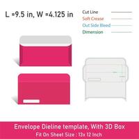 Envelope Die line template design, With 3D Box, Size 9.5 x 4.125 in, File vector