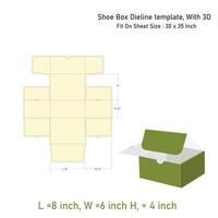 Shoe Box Die line template, With 3D 8 x 6x 4 inch, File vector