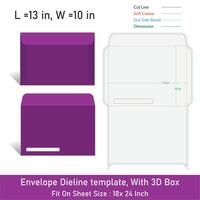 Envelope Die line template design, With 3D Box, Size 13 x 10 inch, file vector